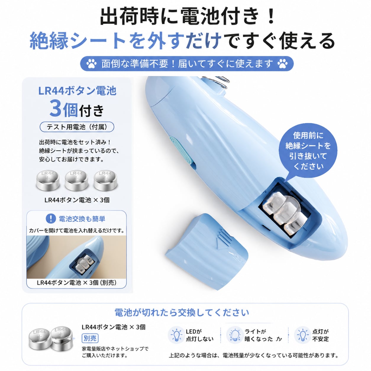 S  54  .LEDライト付きペット用爪切り｜犬猫用ネイルトリマー 血管が見える安全設計・飛び散り防止カバー付き
