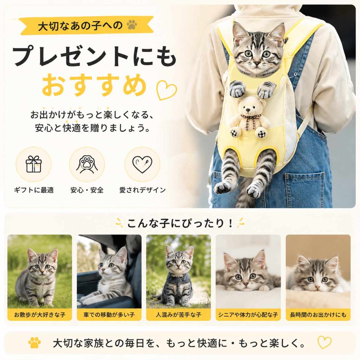 S  58  .犬・猫用 抱っこ式ペットキャリーバッグ｜前抱き・背負い対応 2WAY ペットリュック 通気性抜群 小型犬・猫用 お出かけバッグ