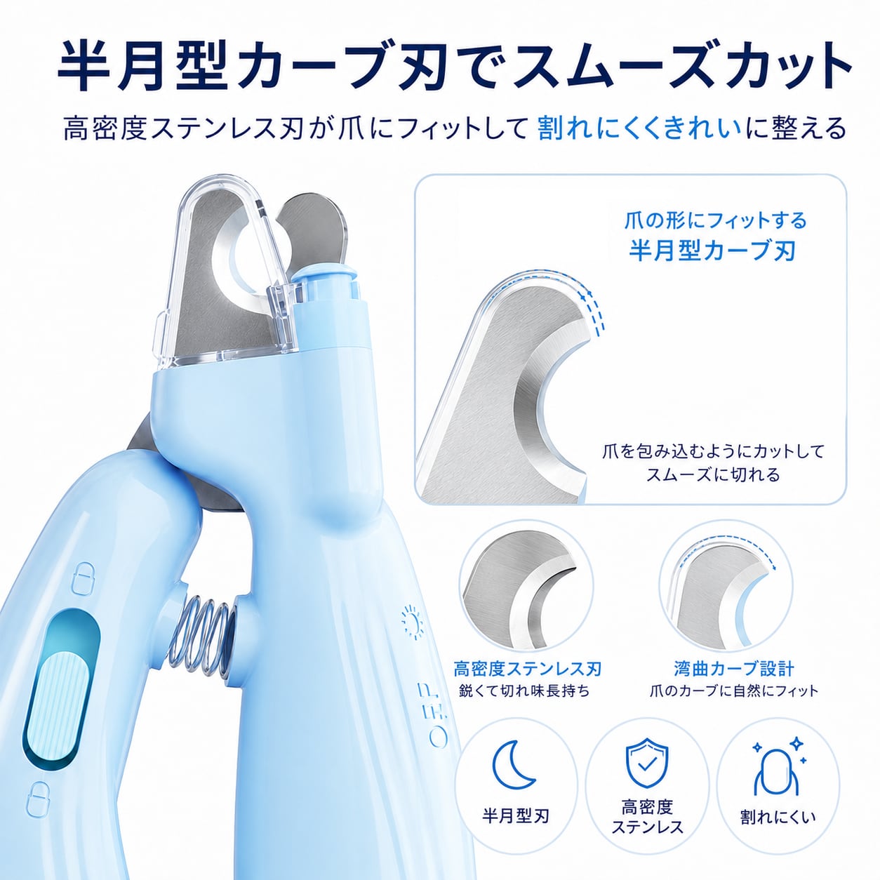S  54  .LEDライト付きペット用爪切り｜犬猫用ネイルトリマー 血管が見える安全設計・飛び散り防止カバー付き