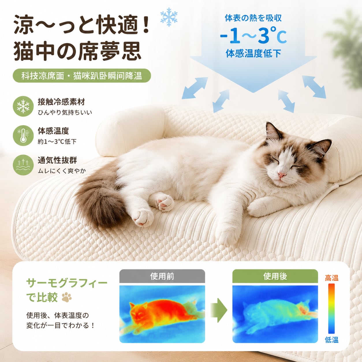 フレンチクリーム風 ペット用クールマット 夏用冷感ベッド