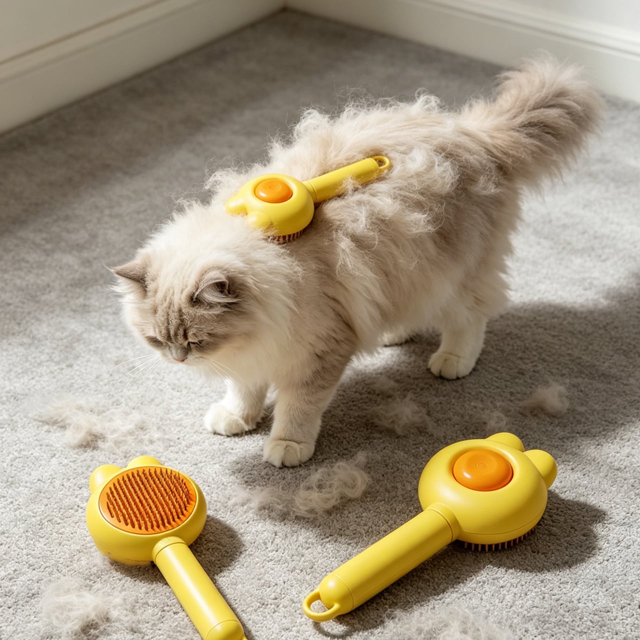 ペットブラシ 犬猫兼用 スリッカーブラシ 抜け毛取り 長毛猫 ラグドール 犬用 毛玉ケア マッサージブラシ 換毛期 お手入れ用品