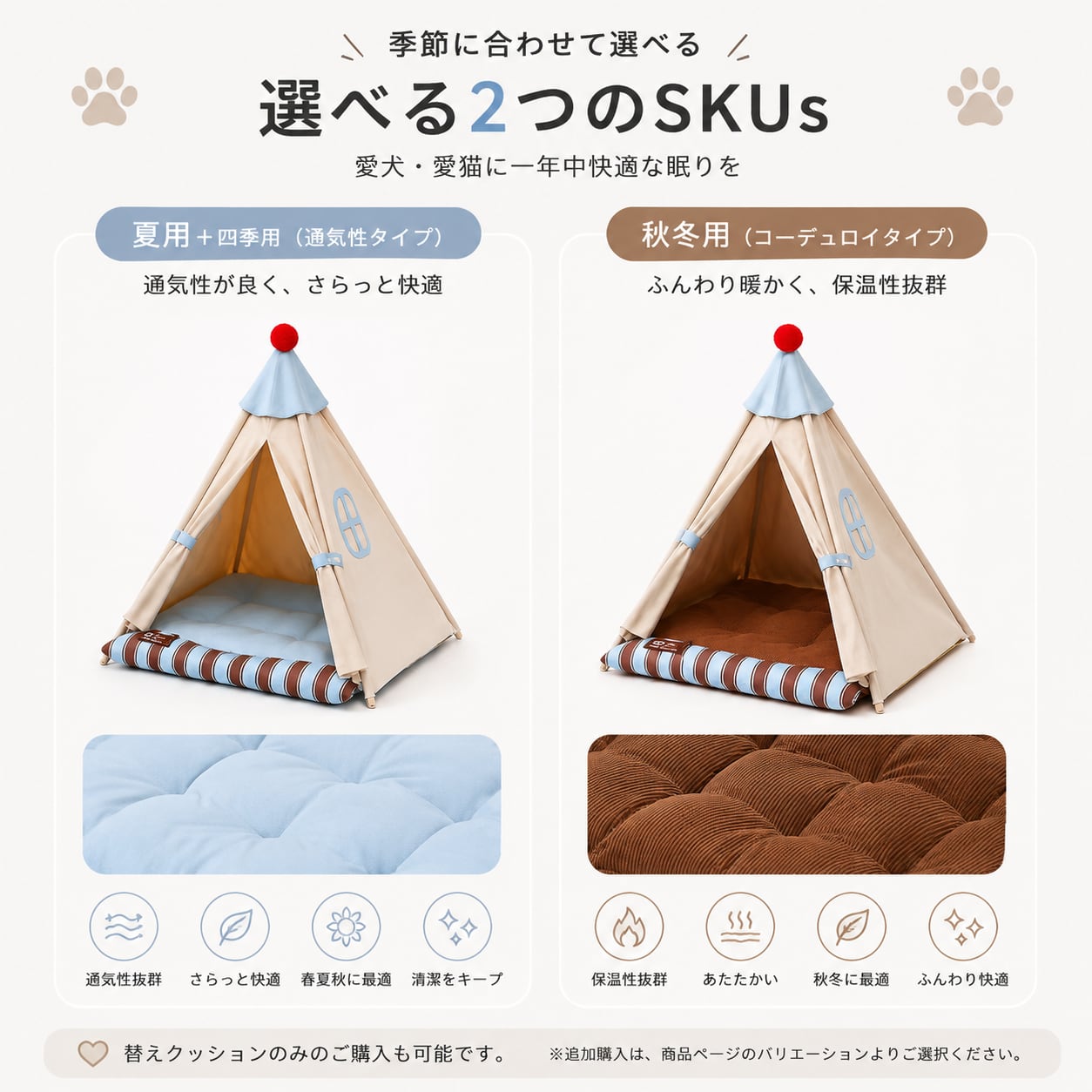 ネコ用テントハウス 四季対応 クッション付き木製フレーム