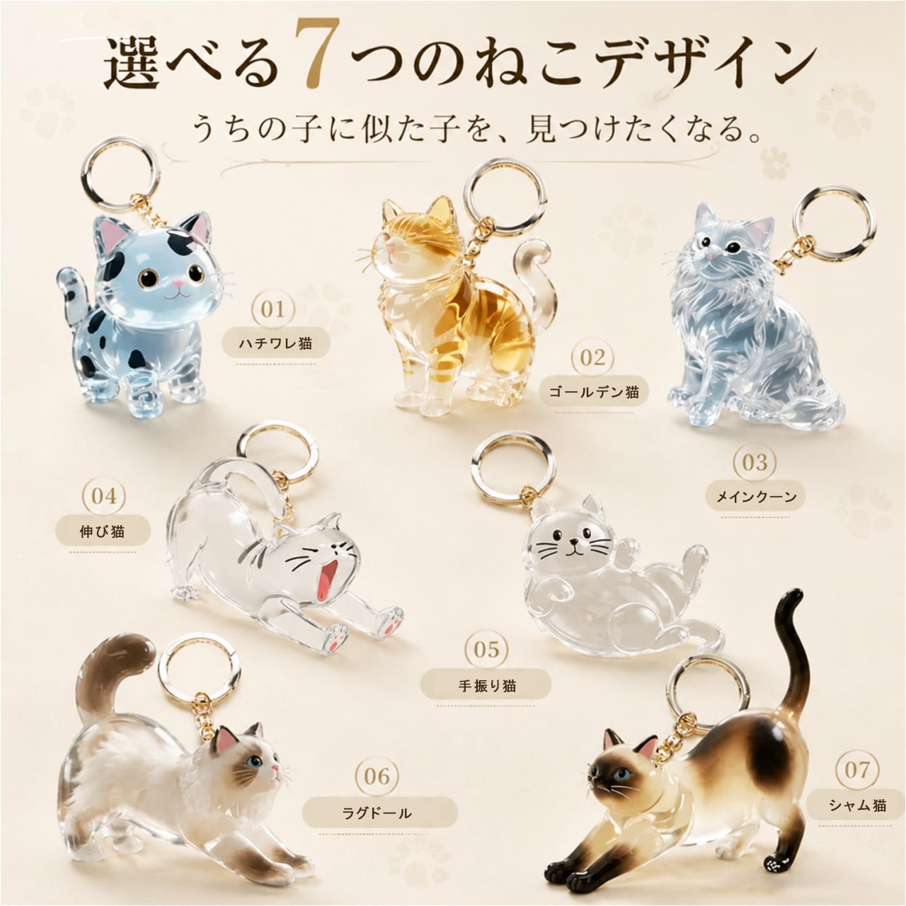 透明ねこ毛収集キーホルダー｜ねこ毛メモリアルチャーム｜かわいい猫飾り