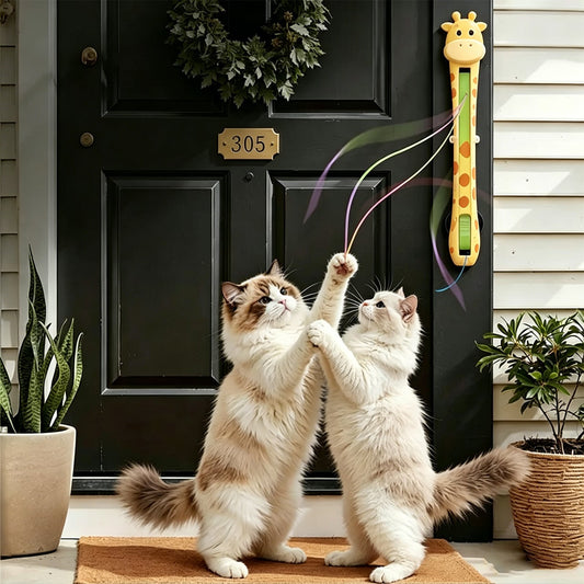 【梅雨シーズン・猫の運動不足対策】自動猫じゃらし 吊り下げ式ドア取付タイプ 猫用おもちゃ ロープ回転 電動ねこじゃらし 一人遊び ストレス解消 室内運動