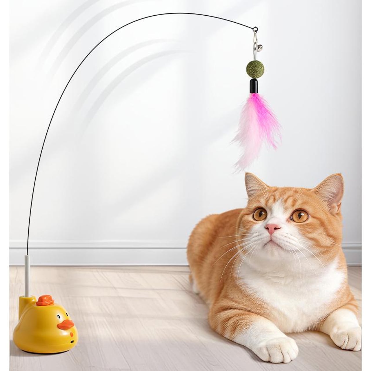 新作イエローダック スマート立式猫じゃらし｜リアルな鳥の鳴き声付き｜自動インタラクティブおもちゃ｜猫のひとり遊び・運動不足対策