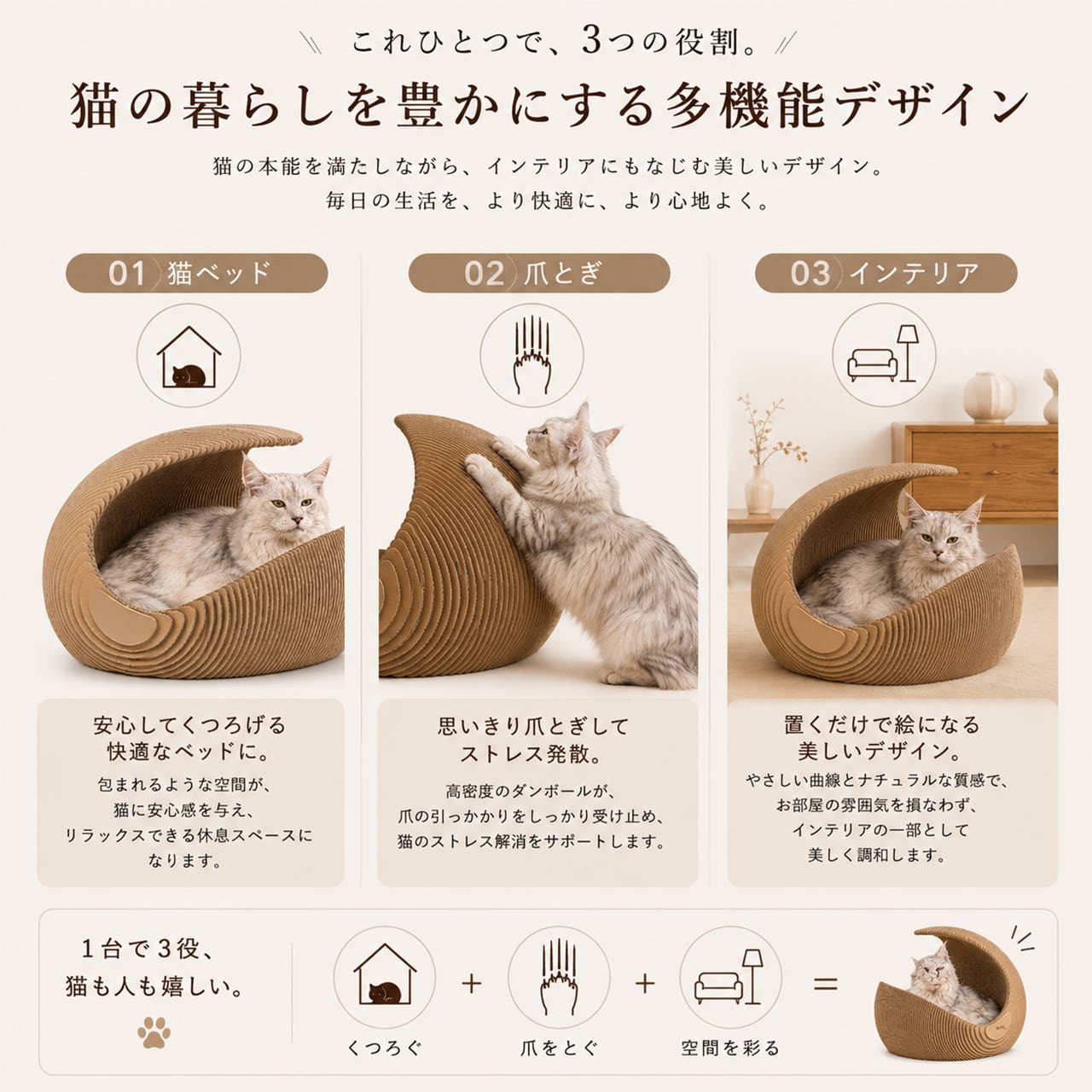 猫用ハウス・爪とぎ一体型