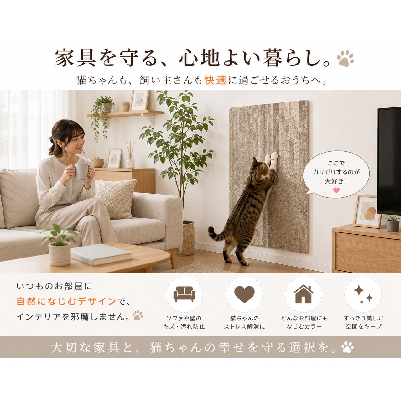 壁貼り猫爪とぎマット