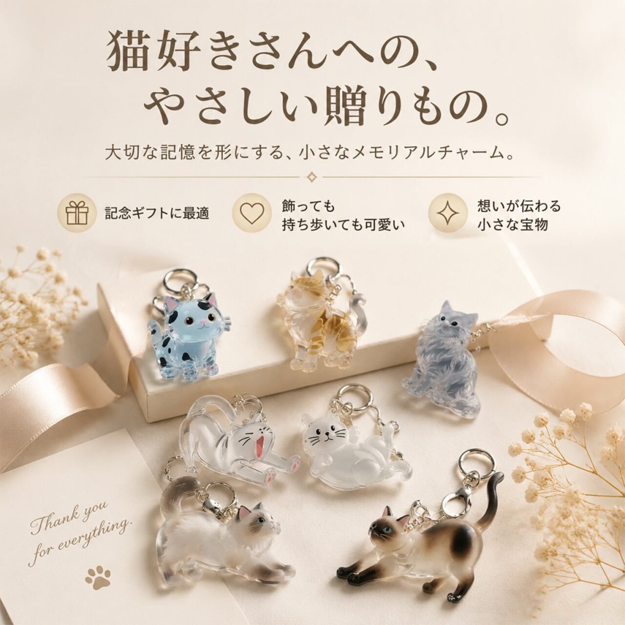 透明ねこ毛収集キーホルダー｜ねこ毛メモリアルチャーム｜かわいい猫飾り