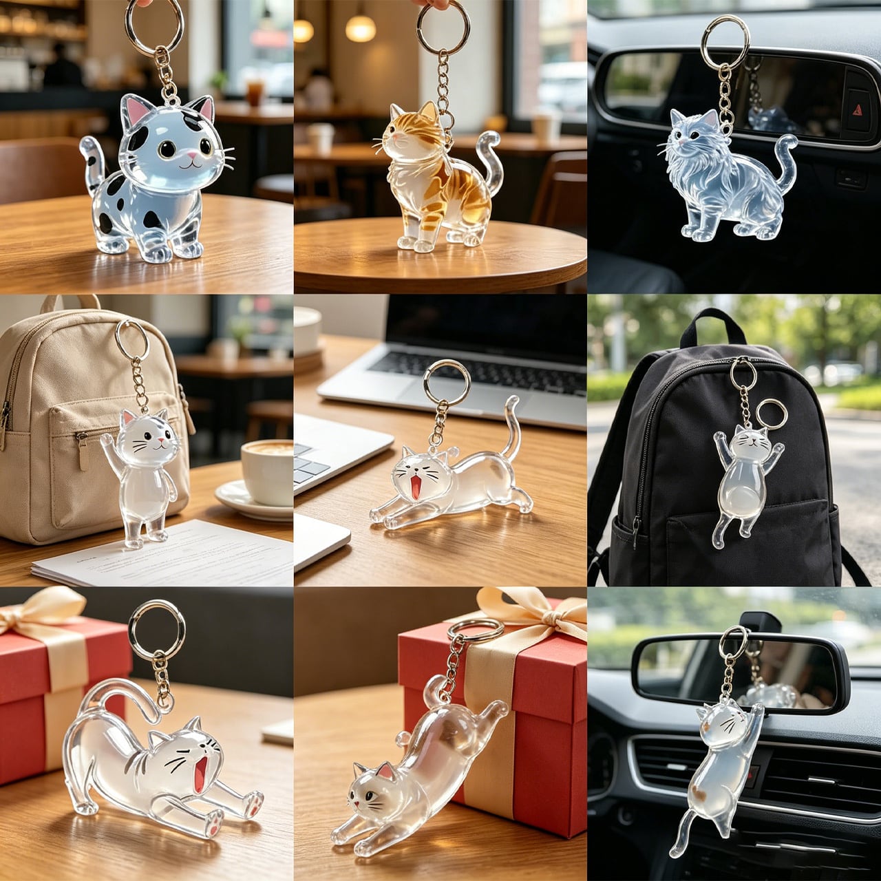 透明ねこ毛収集キーホルダー｜ねこ毛メモリアルチャーム｜かわいい猫飾り