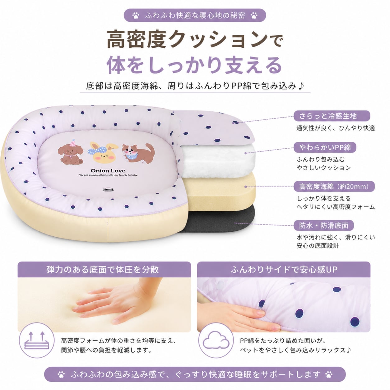 S 62  .ペットベッド 犬猫用 冷感ドッグベッド｜防水・防汚・耐久仕様 四季対応 洗えるペットマット 小型犬 猫用 クッションベッド