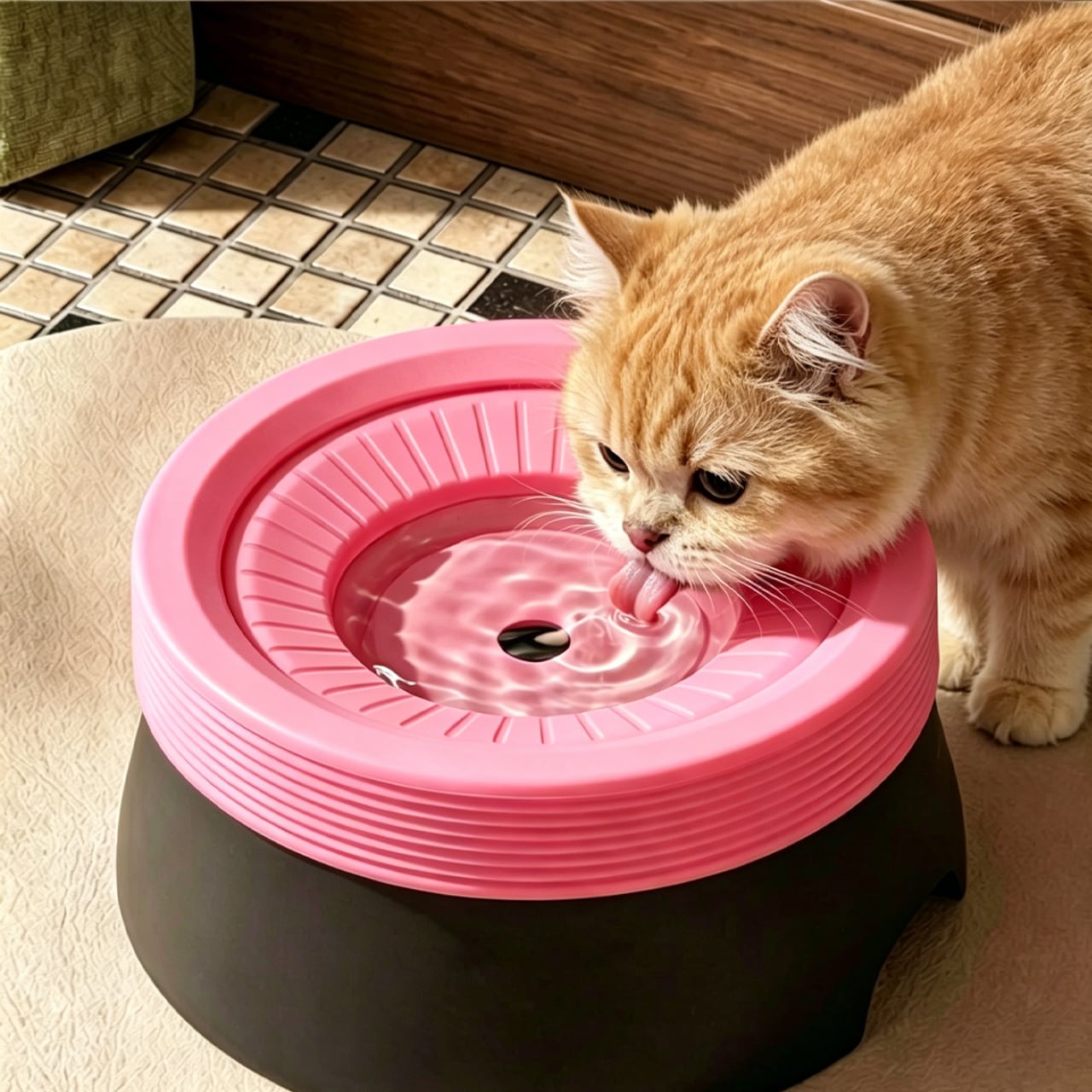ドーパミンカラー浮遊式猫用給水ボウル｜ひっくり返らない・水はね防止｜口周り濡れにくく清潔｜犬猫兼用もOK