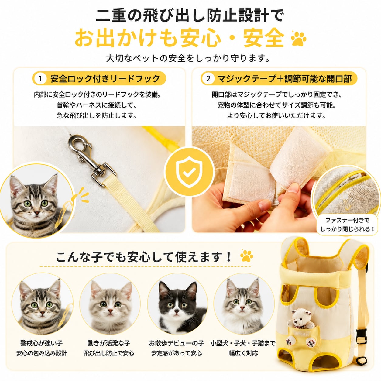 S  58  .犬・猫用 抱っこ式ペットキャリーバッグ｜前抱き・背負い対応 2WAY ペットリュック 通気性抜群 小型犬・猫用 お出かけバッグ