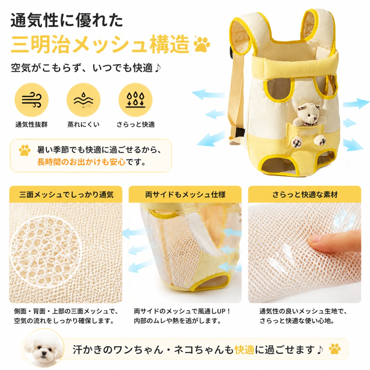 S  58  .犬・猫用 抱っこ式ペットキャリーバッグ｜前抱き・背負い対応 2WAY ペットリュック 通気性抜群 小型犬・猫用 お出かけバッグ