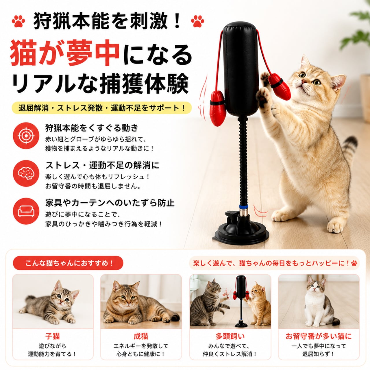 子猫用ボクシング吸盤付き猫じゃらし