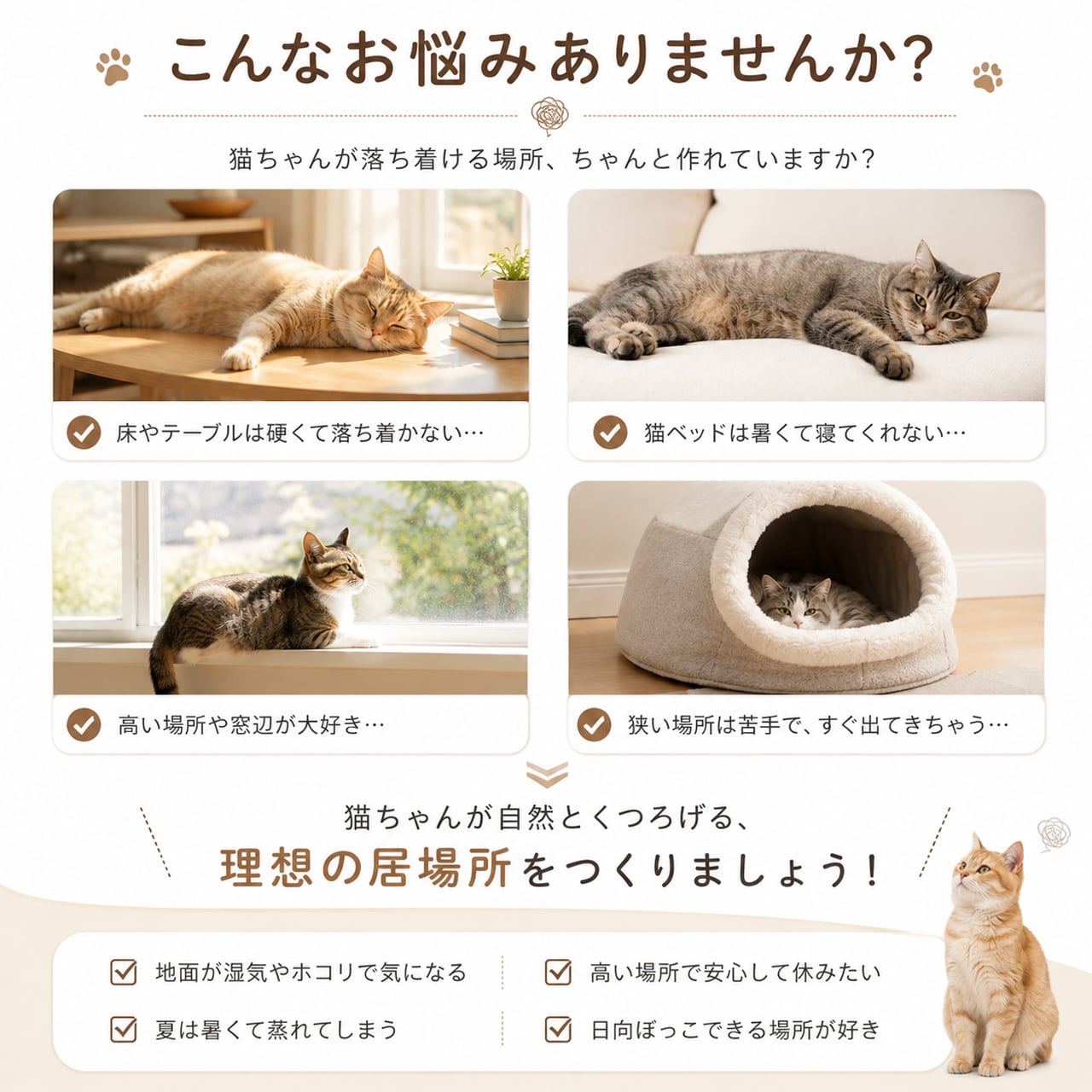 多層合板一体湾曲フレーム 手編み綿ロープ猫ハンモック 2 サイズ展開