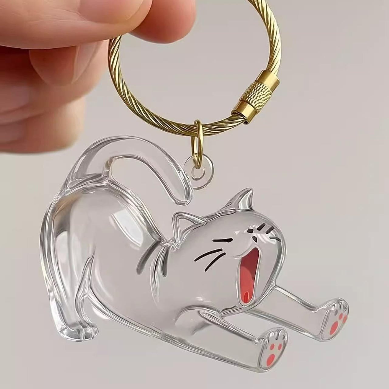 透明ねこ毛収集キーホルダー｜ねこ毛メモリアルチャーム｜かわいい猫飾り