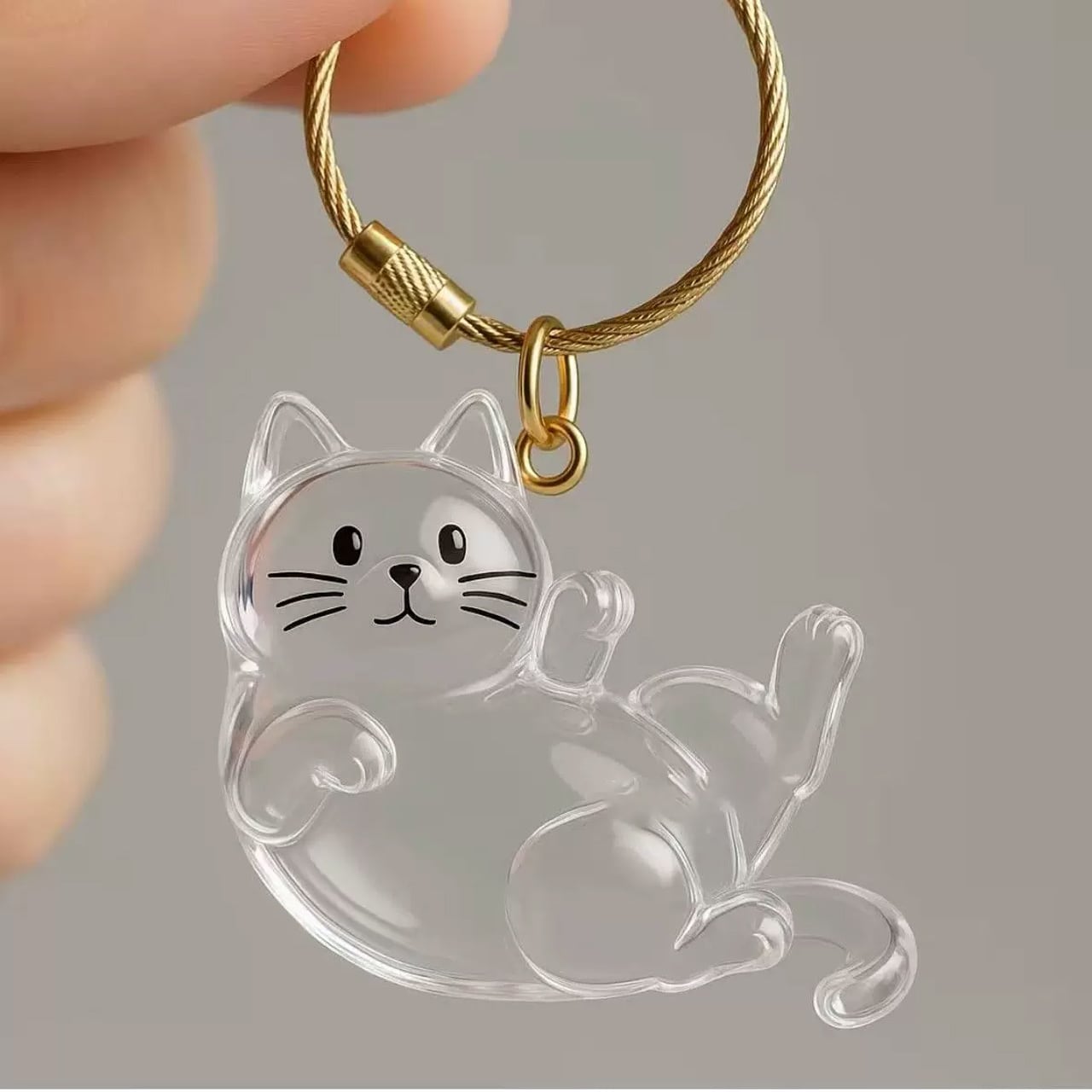 透明ねこ毛収集キーホルダー｜ねこ毛メモリアルチャーム｜かわいい猫飾り