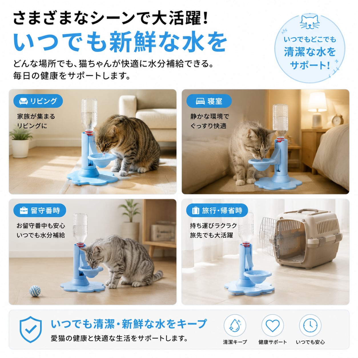S  56  .猫用 自動給水スタンド｜電源不要 ペットウォーターディスペンサー 高さ調整可能 逆流防止設計 ヒゲが濡れにくい 洗いやすい