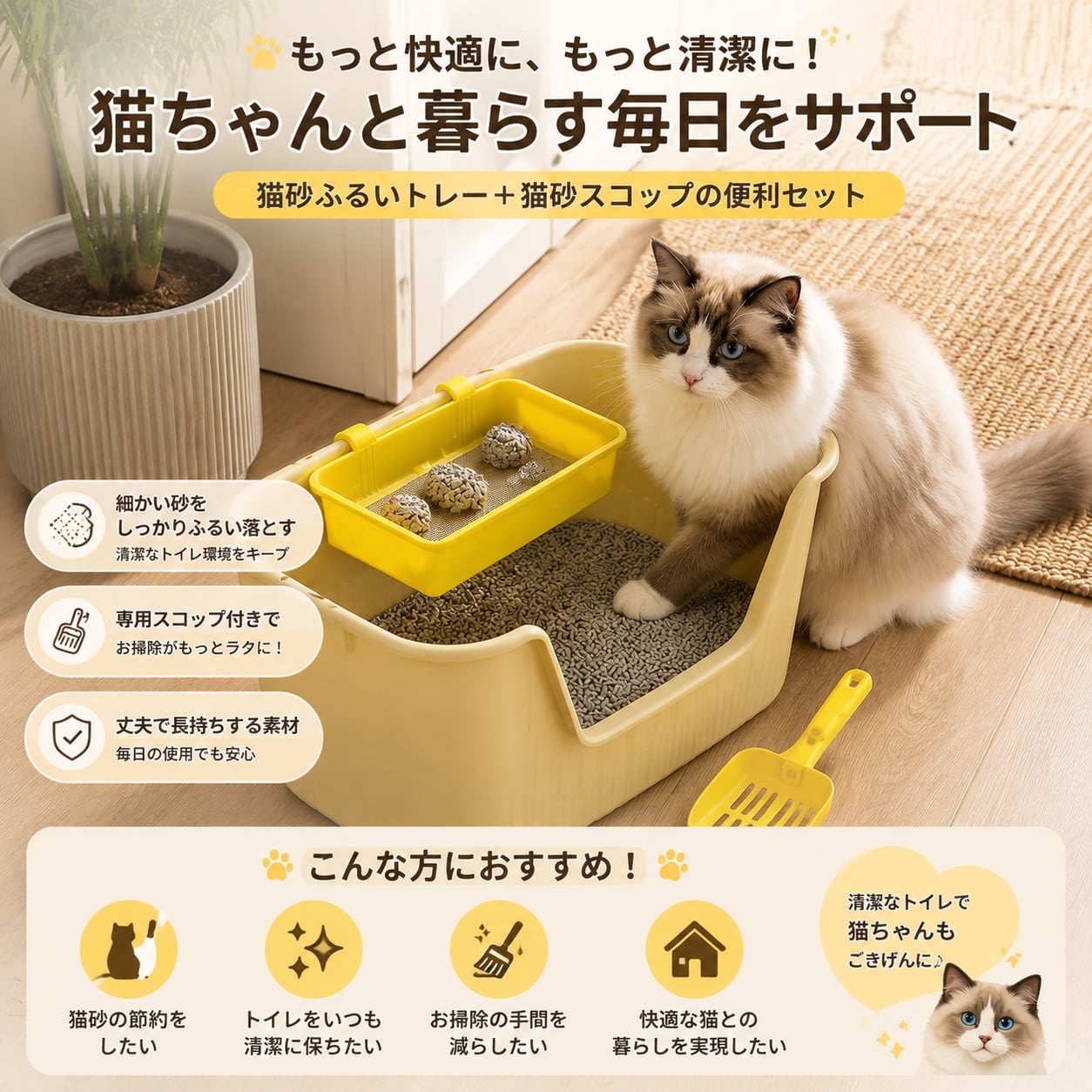 S  60  .猫砂フィルタースコップ ステンレス製 猫砂ふるいネット 猫トイレ掃除用品 フック付き 簡単お手入れ ペット用清掃グッズ ¥4,000