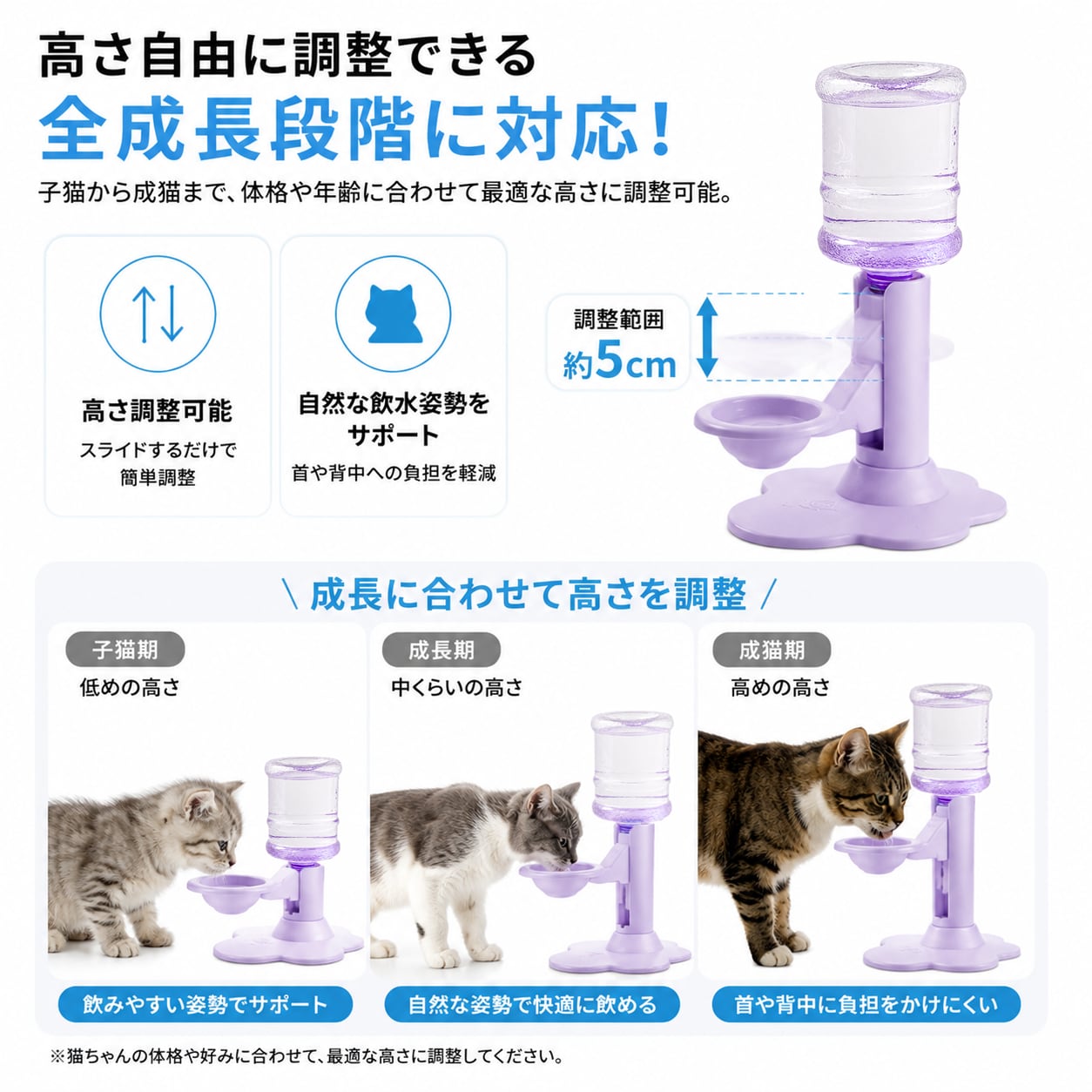 S  56  .猫用 自動給水スタンド｜電源不要 ペットウォーターディスペンサー 高さ調整可能 逆流防止設計 ヒゲが濡れにくい 洗いやすい