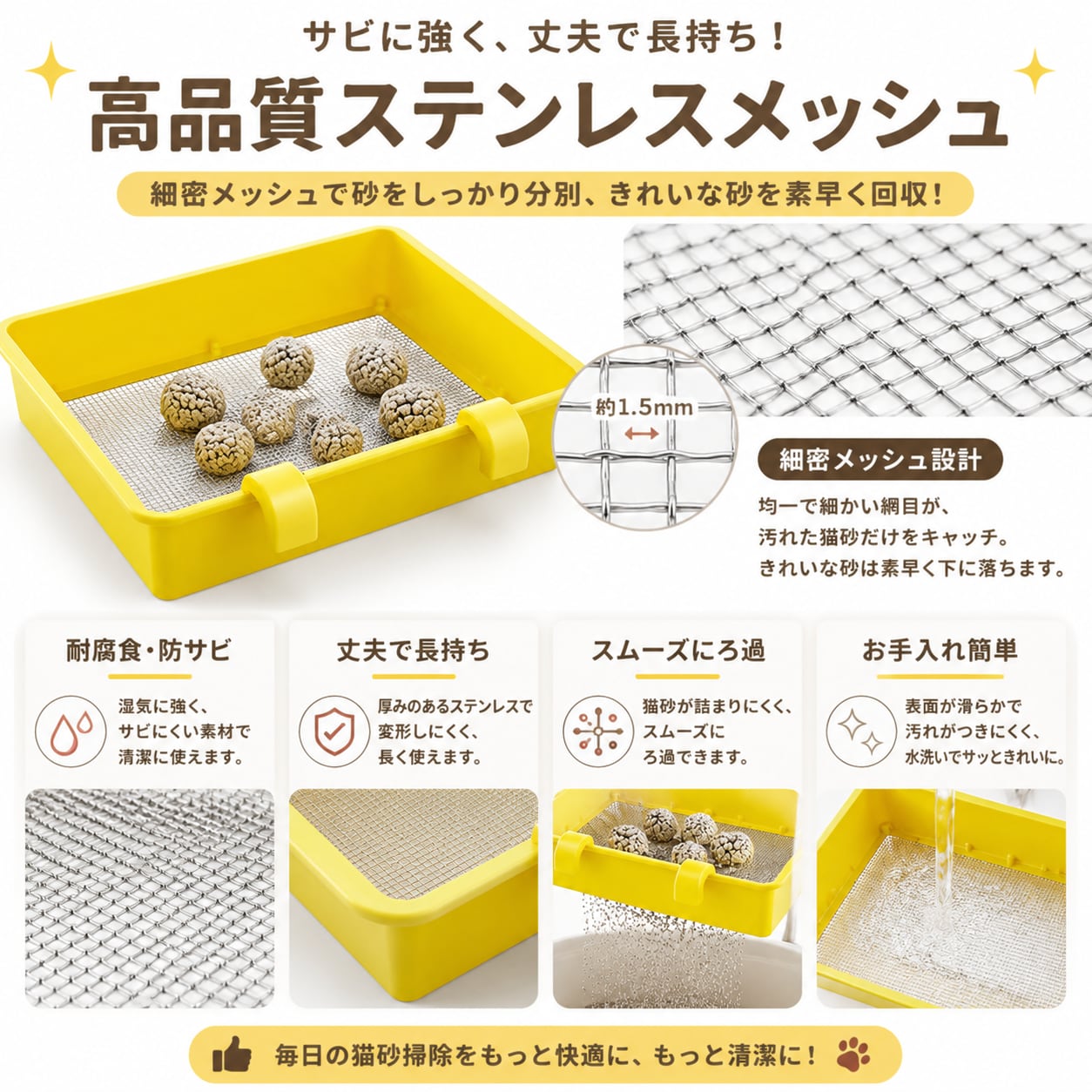 S  60  .猫砂フィルタースコップ ステンレス製 猫砂ふるいネット 猫トイレ掃除用品 フック付き 簡単お手入れ ペット用清掃グッズ ¥4,000