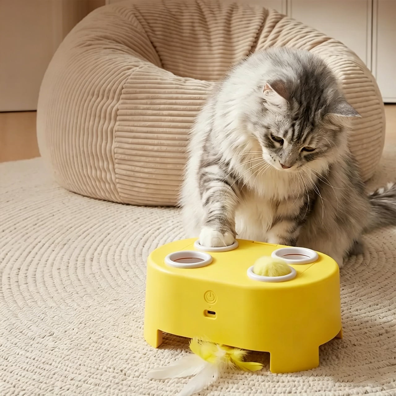猫用 電動おもちゃ 自動猫じゃらし もぐらたたき 羽根付き USB充電式 耐噛み 子猫 成猫対応 運動不足対策 ストレス解消 留守番対策 猫用品