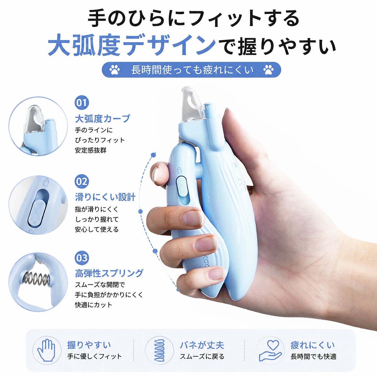 S  54  .LEDライト付きペット用爪切り｜犬猫用ネイルトリマー 血管が見える安全設計・飛び散り防止カバー付き