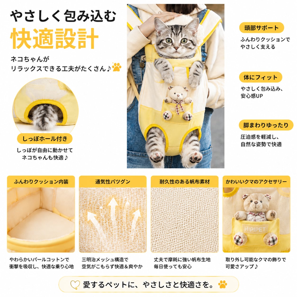 S  58  .犬・猫用 抱っこ式ペットキャリーバッグ｜前抱き・背負い対応 2WAY ペットリュック 通気性抜群 小型犬・猫用 お出かけバッグ