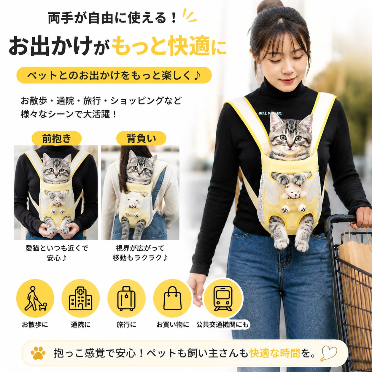 S  58  .犬・猫用 抱っこ式ペットキャリーバッグ｜前抱き・背負い対応 2WAY ペットリュック 通気性抜群 小型犬・猫用 お出かけバッグ