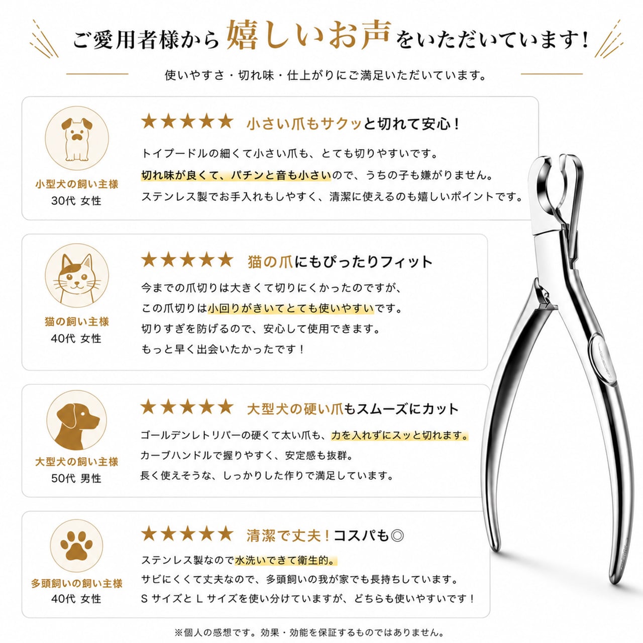 ペット用オールステンレス爪切り｜犬・猫用ネイルクリッパー